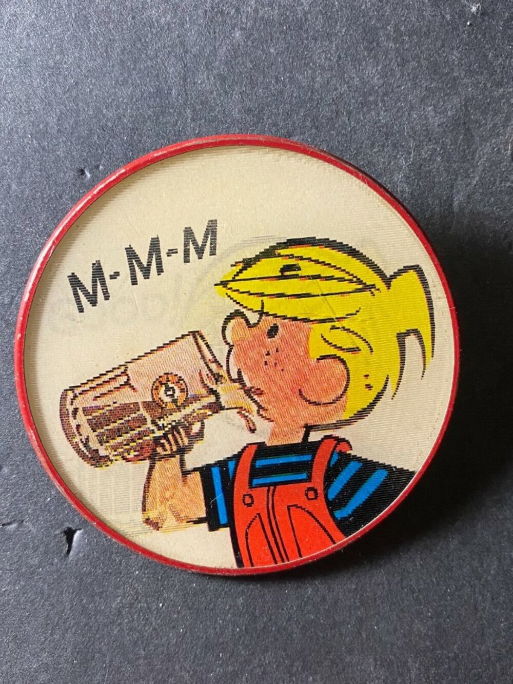 RARE Dennis The Menace Drinks A&W Root Beer Flasher Button Vari-Vue Vintage